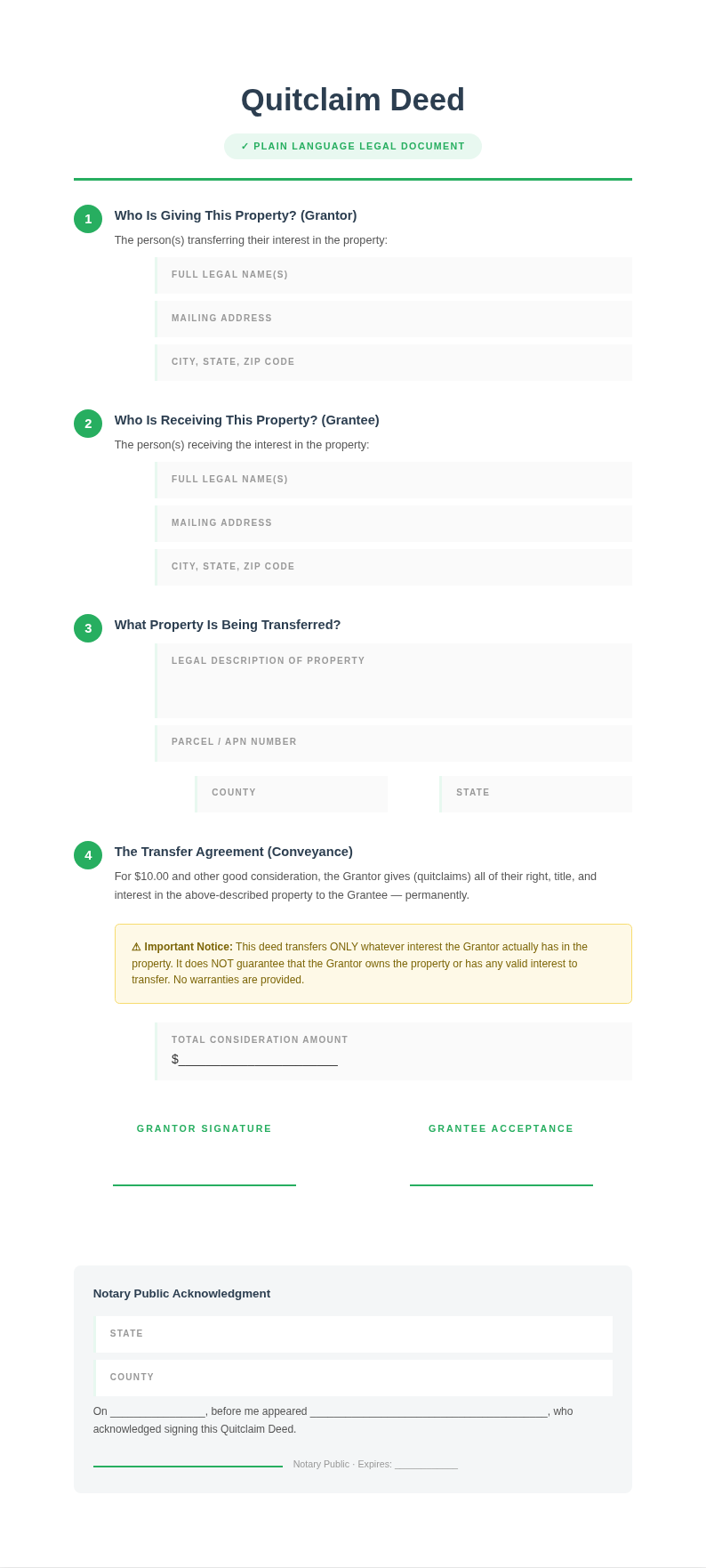 Plain language legal quitclaim deed